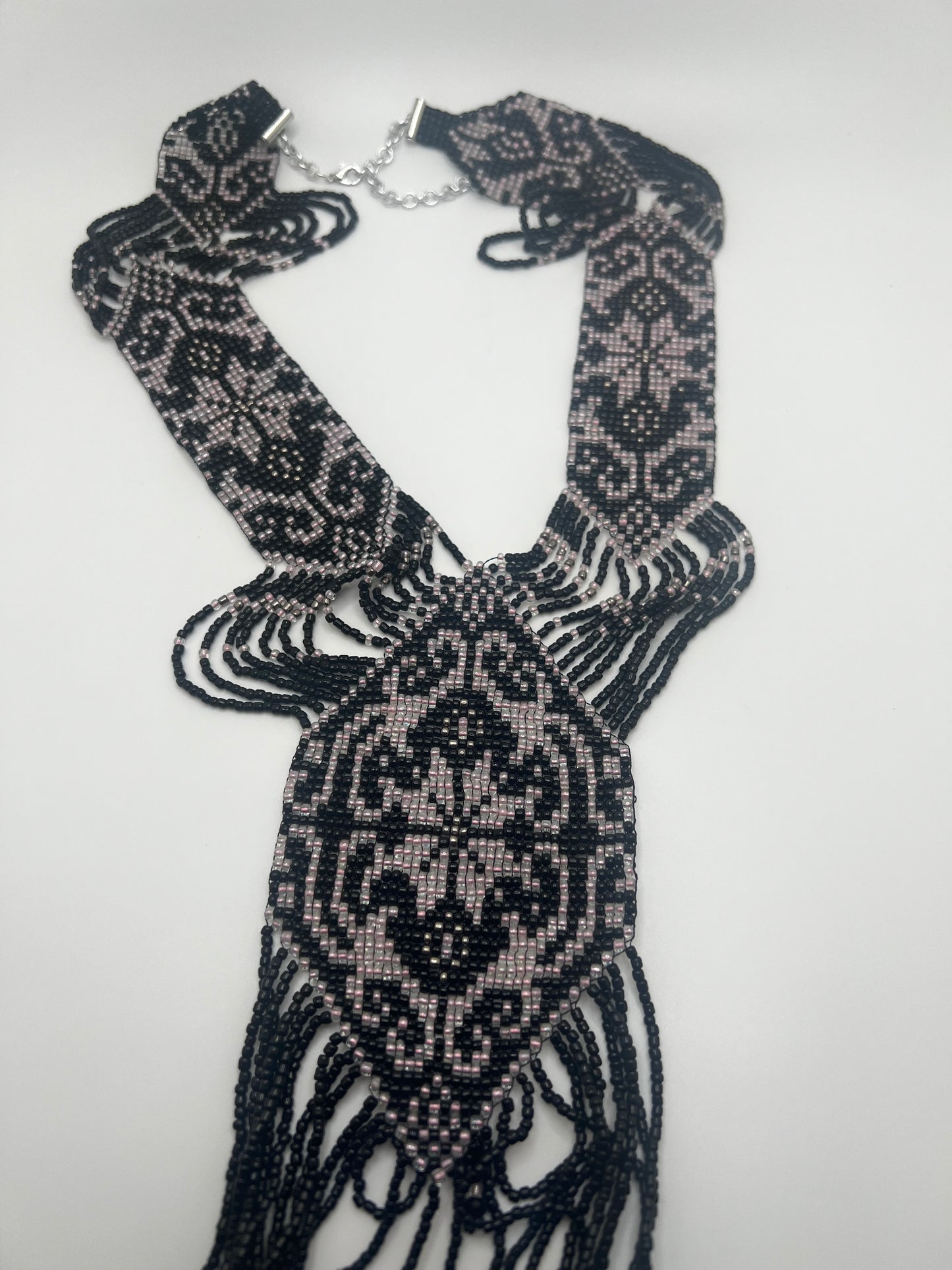 Purple Black Geometric Beaded Loom Necklace