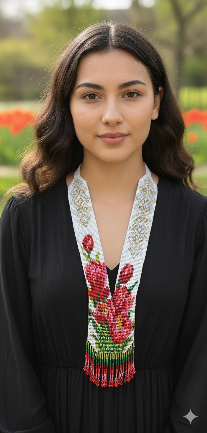 Red & Teal Beaded Flower Necklace – 2 Floral Design Options