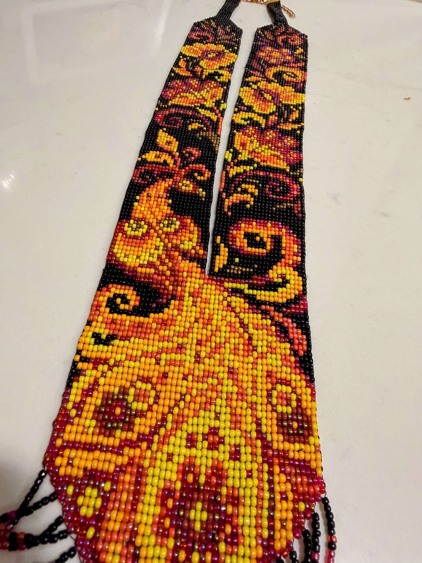 Yellow & Pink Peacock Design Loom Beaded Necklaces