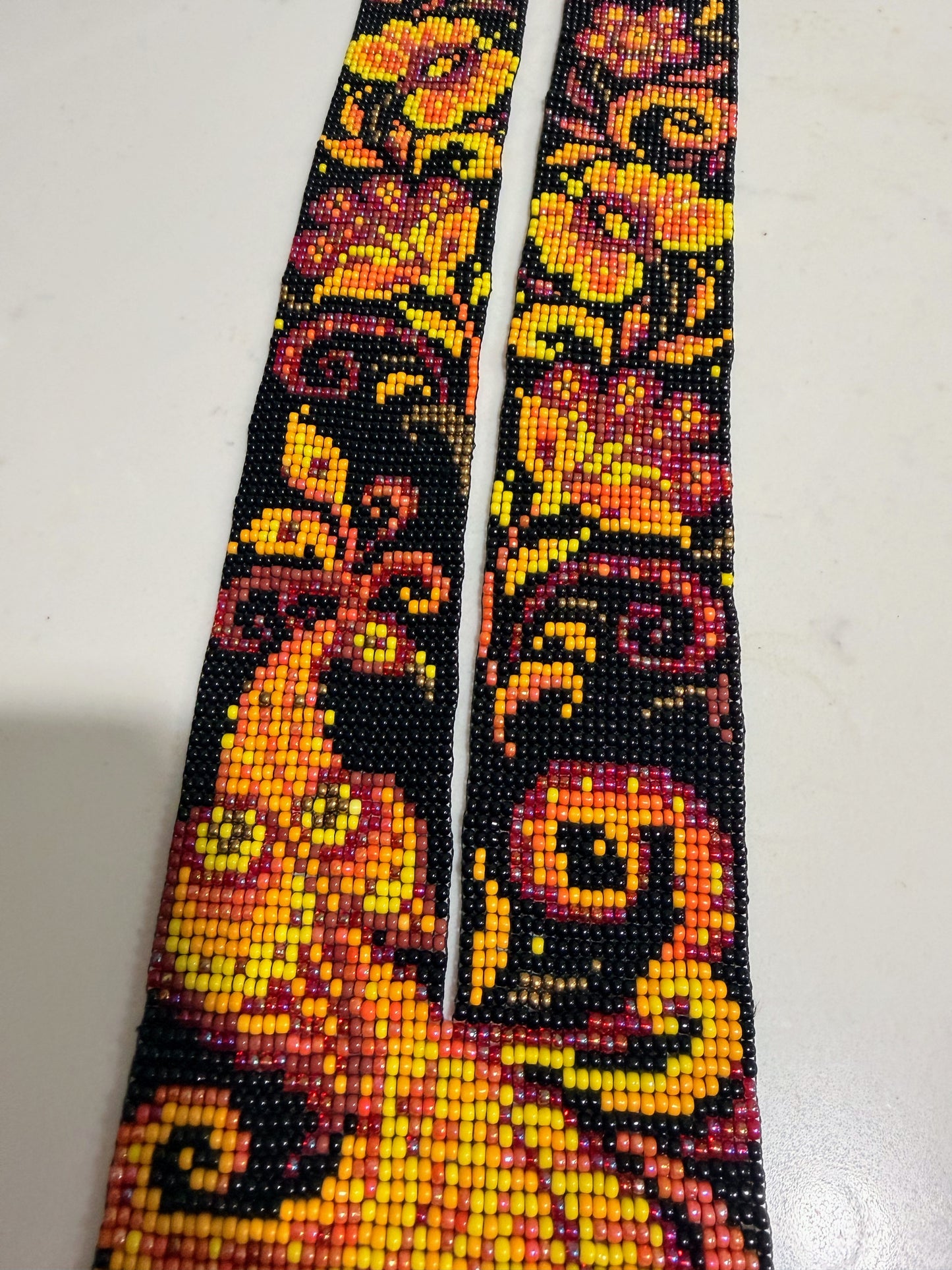 Yellow & Pink Peacock Design Loom Beaded Necklaces