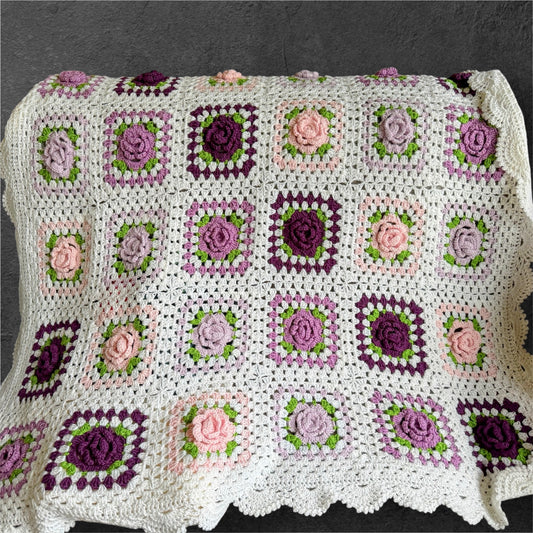 Soft Pink & Purple & White Flowers Baby Blanket – Handmade Cozy Comfort