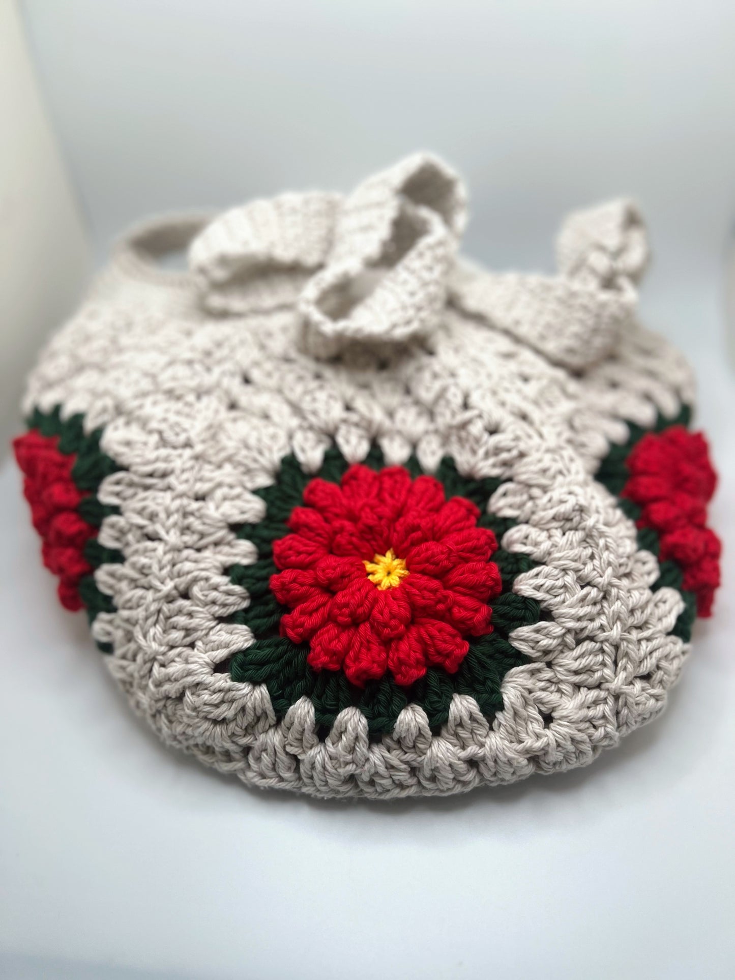 Handmade Crochet Cross Body Red Flower Bag with Adjustable Strap – Stylish & Practical
