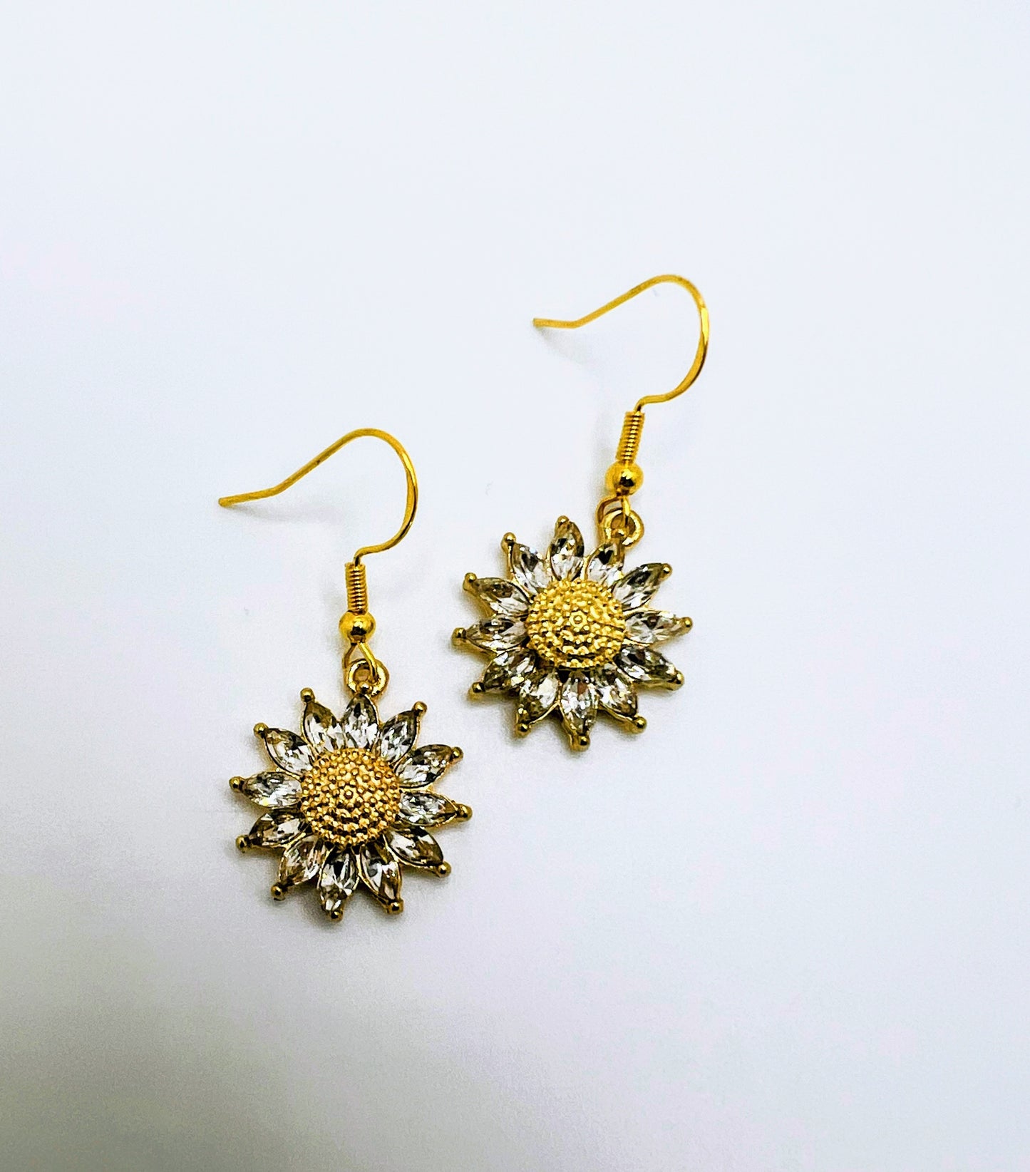 Gold Sparkling Sun Flower Earrings