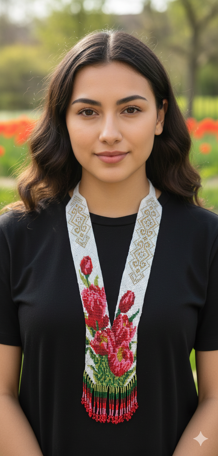 Red & Teal Beaded Flower Necklace – 2 Floral Design Options