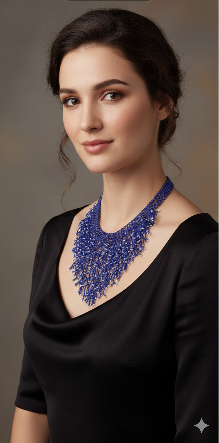 Handmade Blue Seaweed Design Dangling Beaded Necklaces – Nature-Inspired Jewelry