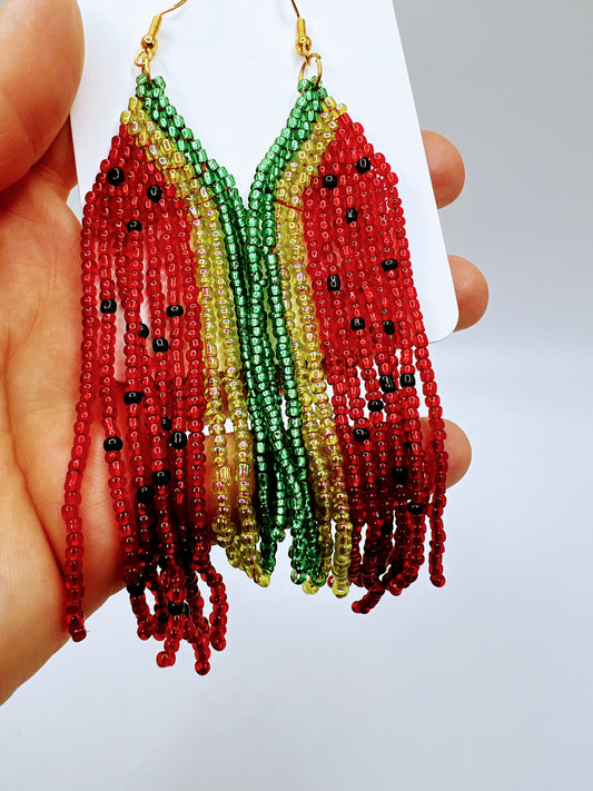 Watermelon Beaded Earrings – Handmade Summer Fruit Statement Jewelry