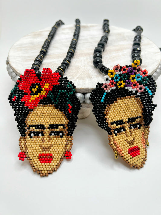 Frida Kahlo Beaded Loom Pendant Necklace
