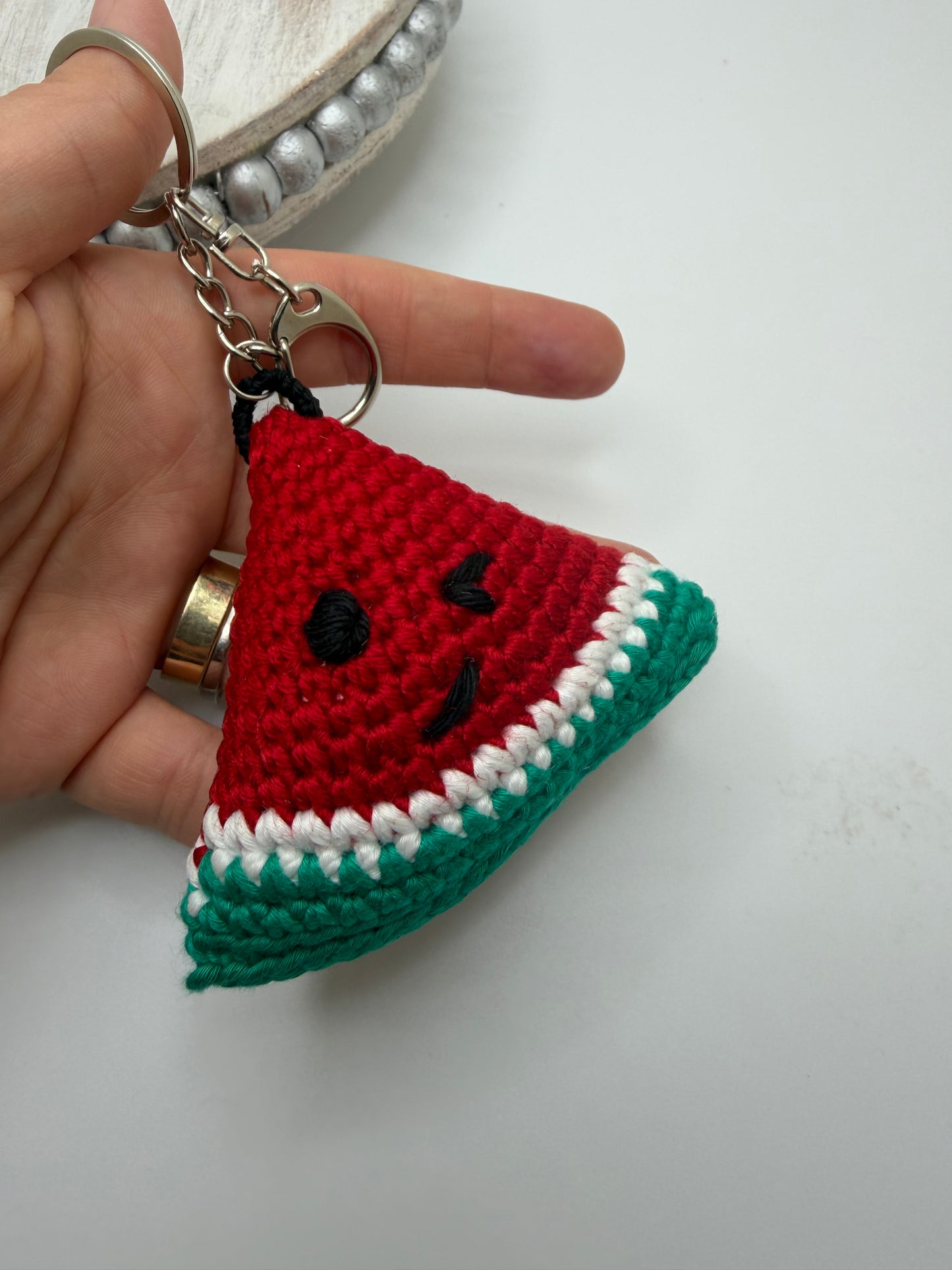 Handmade Watermelon 🍉 Keychain – Crochet Knitted Amigurumi Toy