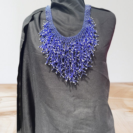 Handmade Blue Seaweed Design Dangling Beaded Necklaces – Nature-Inspired Jewelry