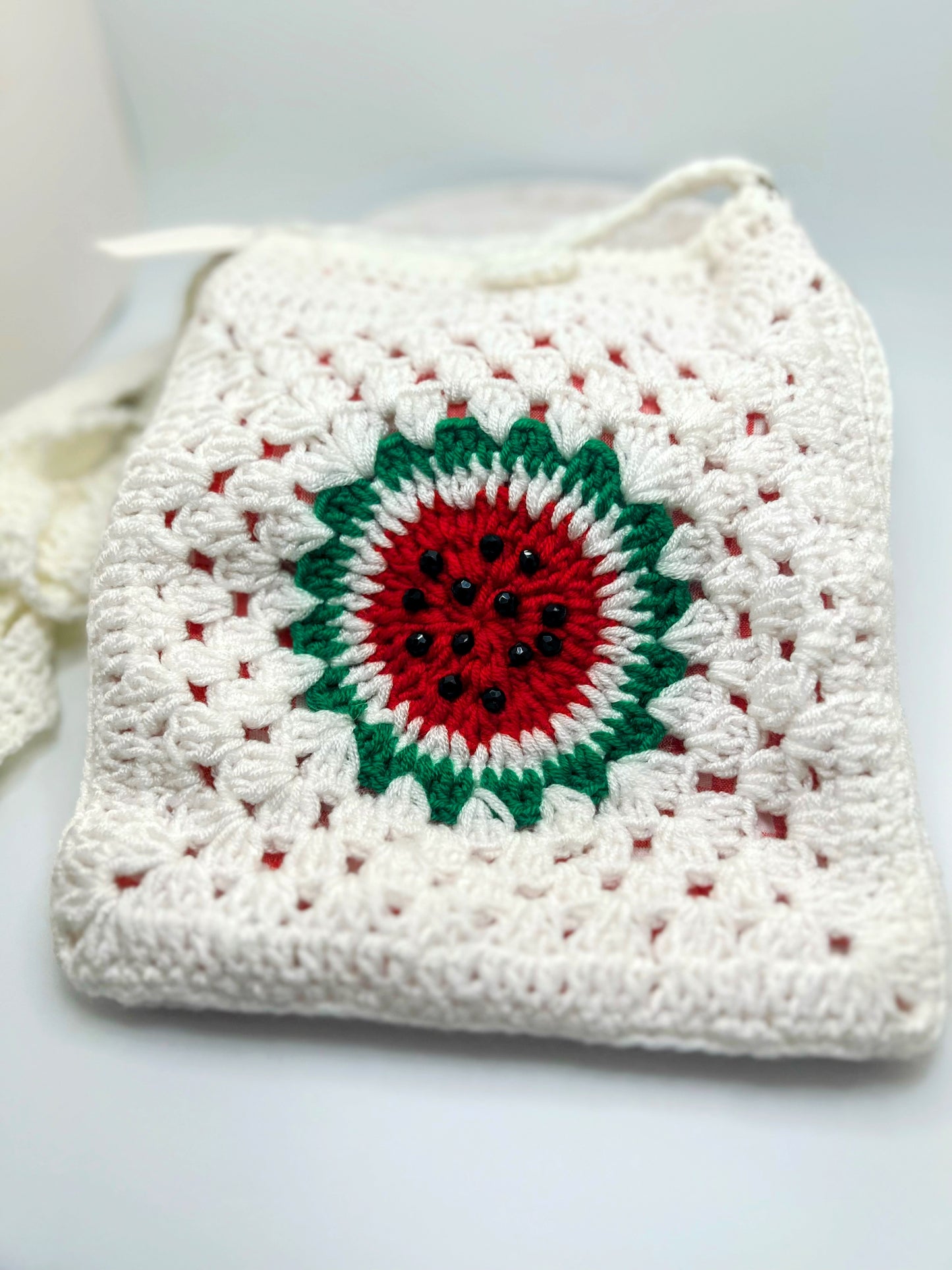 Handmade Crochet Square Bag with Watermelon Slice – Perfect for Girls & Teens