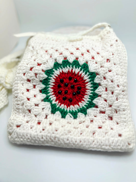 Handmade Crochet Square Bag with Watermelon Slice – Perfect for Girls & Teens