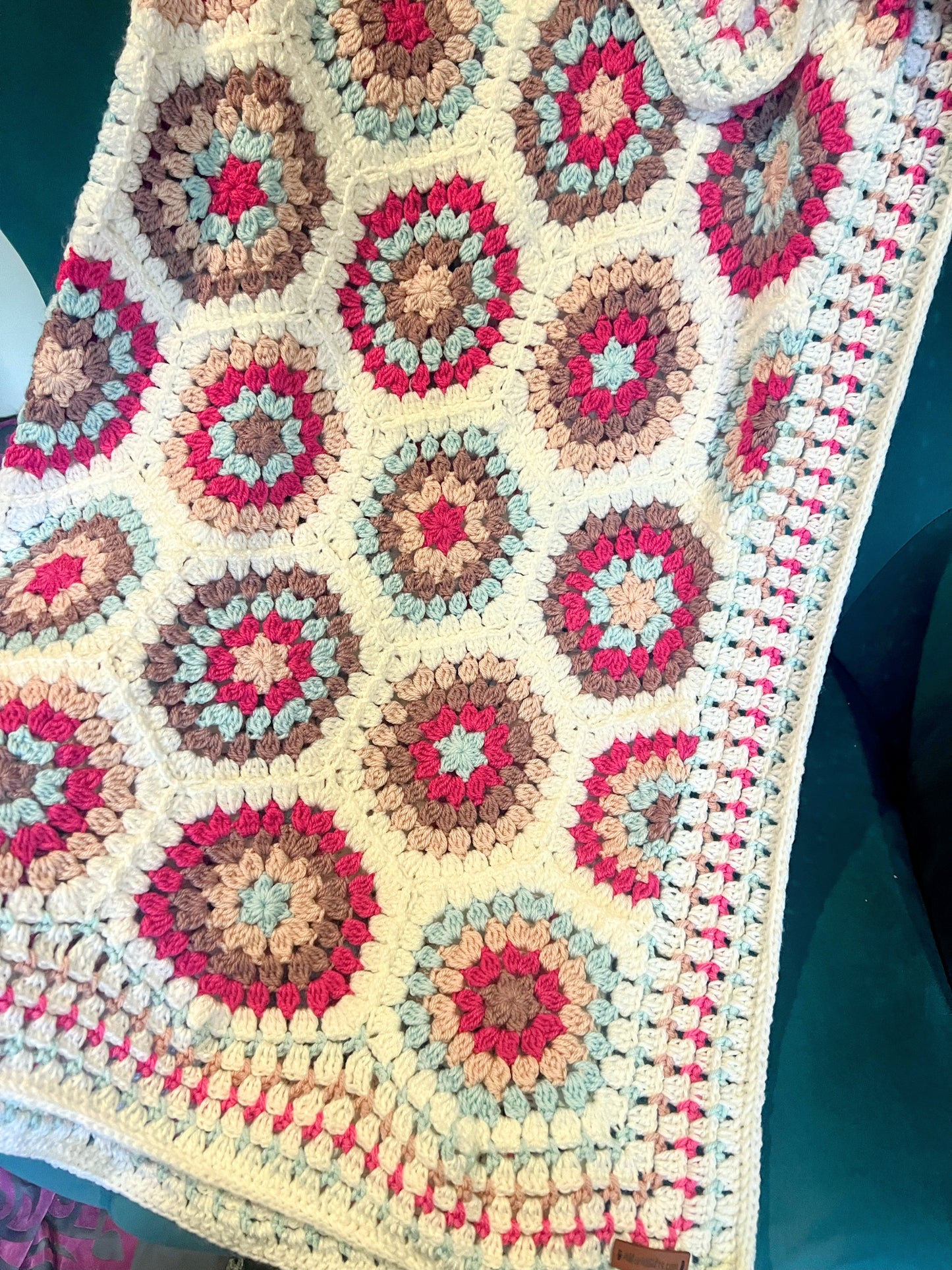 Soft Pink & Blue & Btown Flowers Baby Blanket – Handmade Cozy Comfort