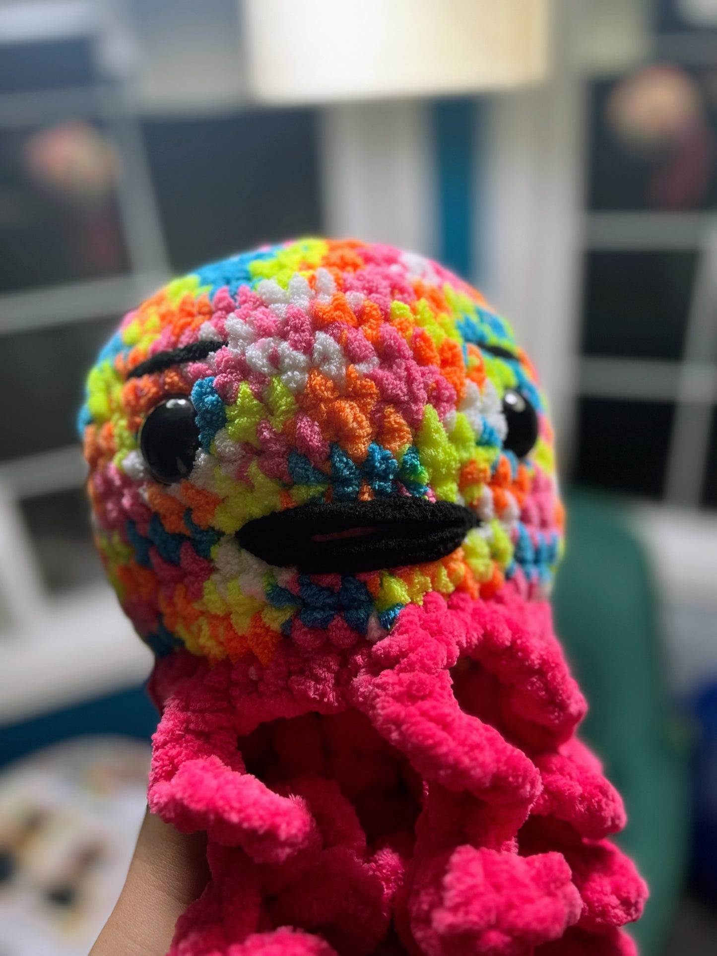 Stuffed Multicolored Pink Jellyfish - Crochet Knitted Amigurumi Toy