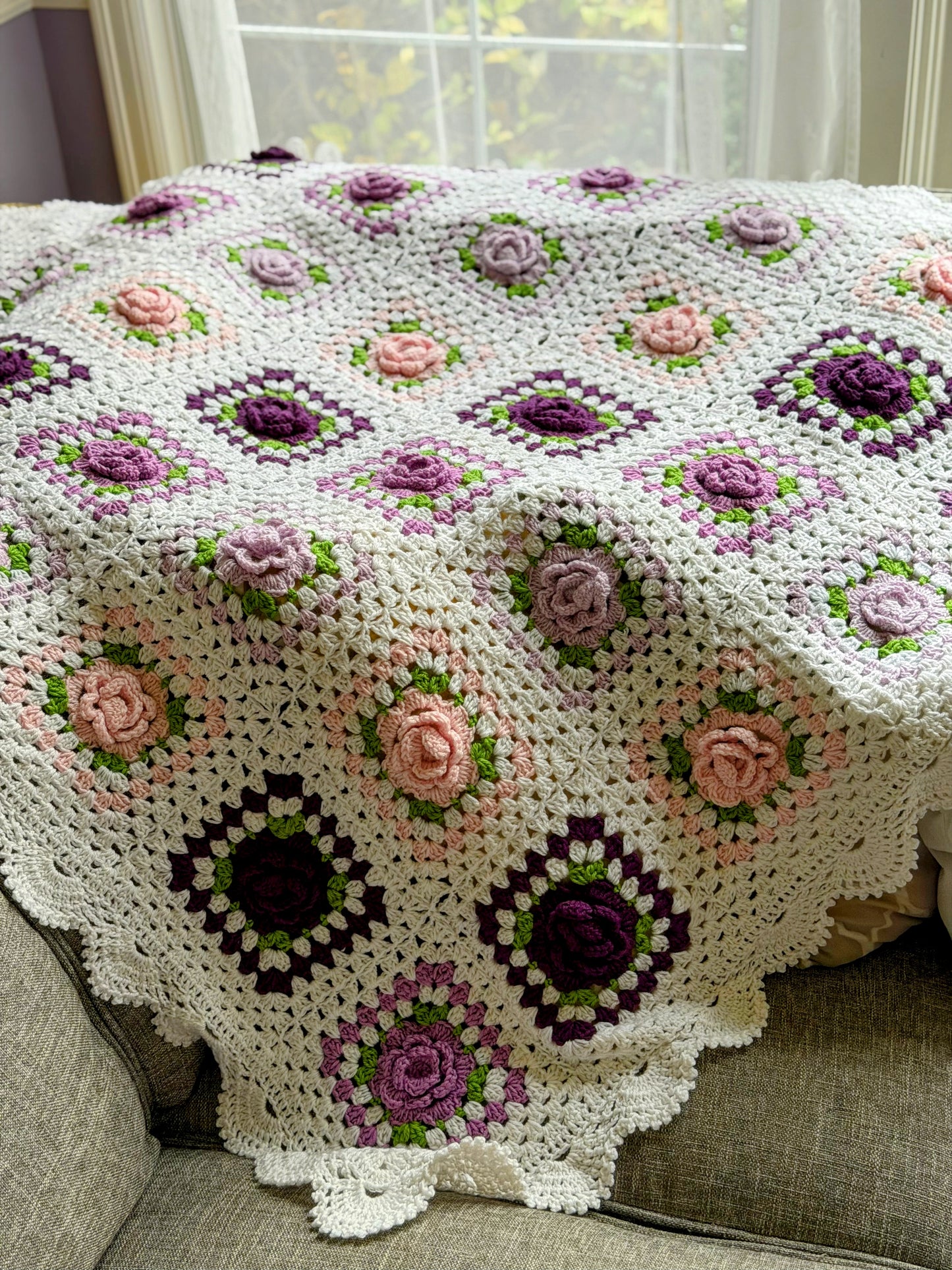 Soft Pink & Purple & White Flowers Baby Blanket – Handmade Cozy Comfort