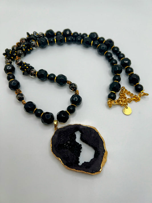 Natural Rose Agate Stone Beads Necklace