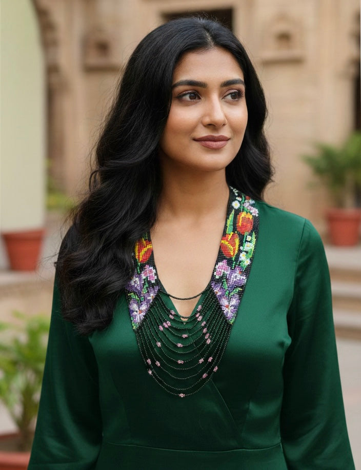 Orange Tulips Floral Loom‑Beaded Necklace – Handwoven Glass Seed‑Bead Statement Piece