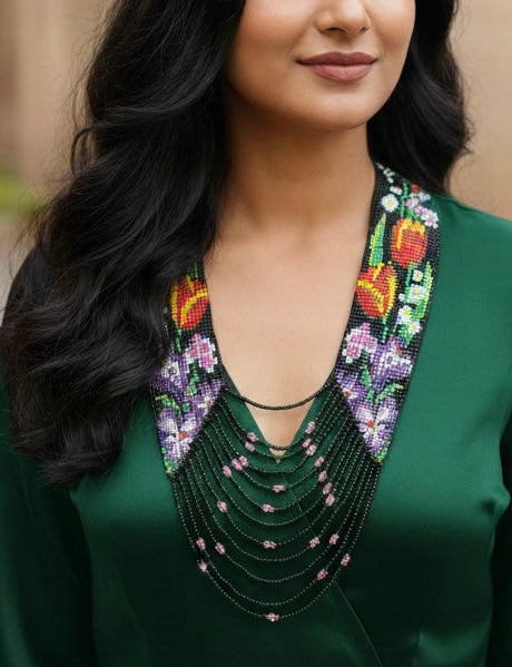 Orange Tulips Floral Loom‑Beaded Necklace – Handwoven Glass Seed‑Bead Statement Piece