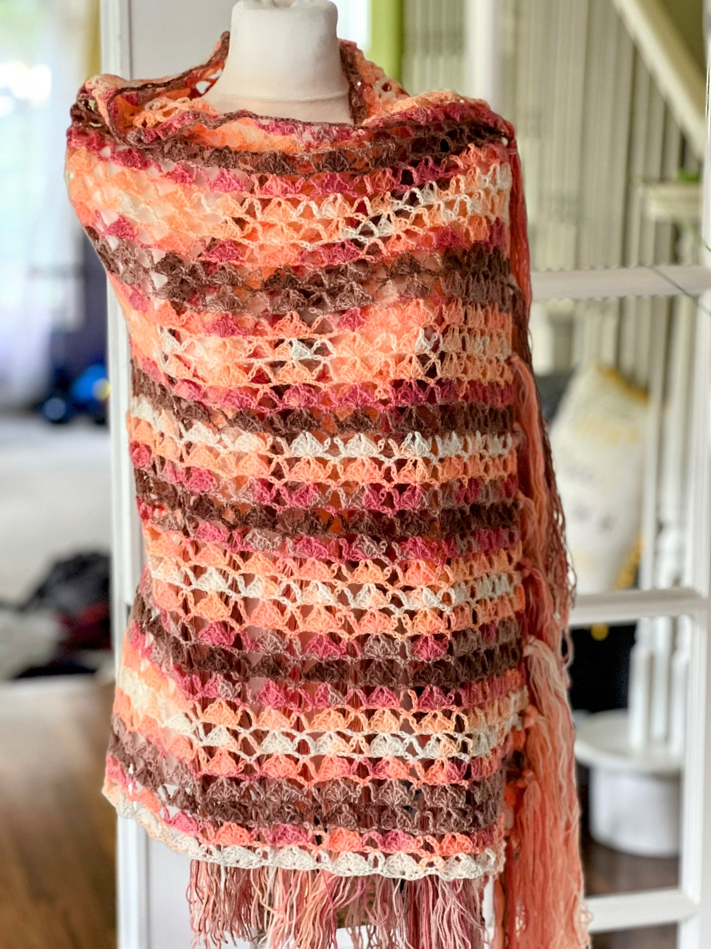 Wool Rectangular Fall Shawl (Brown/ orange)