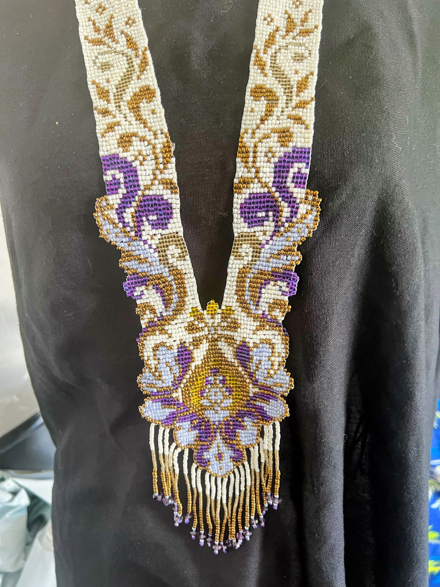 Purple Peacock Body Style Loom‑Beaded Statement Necklace