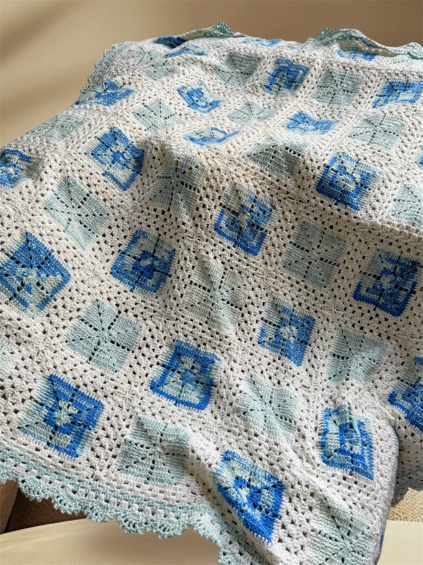 Soft Blue & White Blanket – Handmade Cozy Comfort