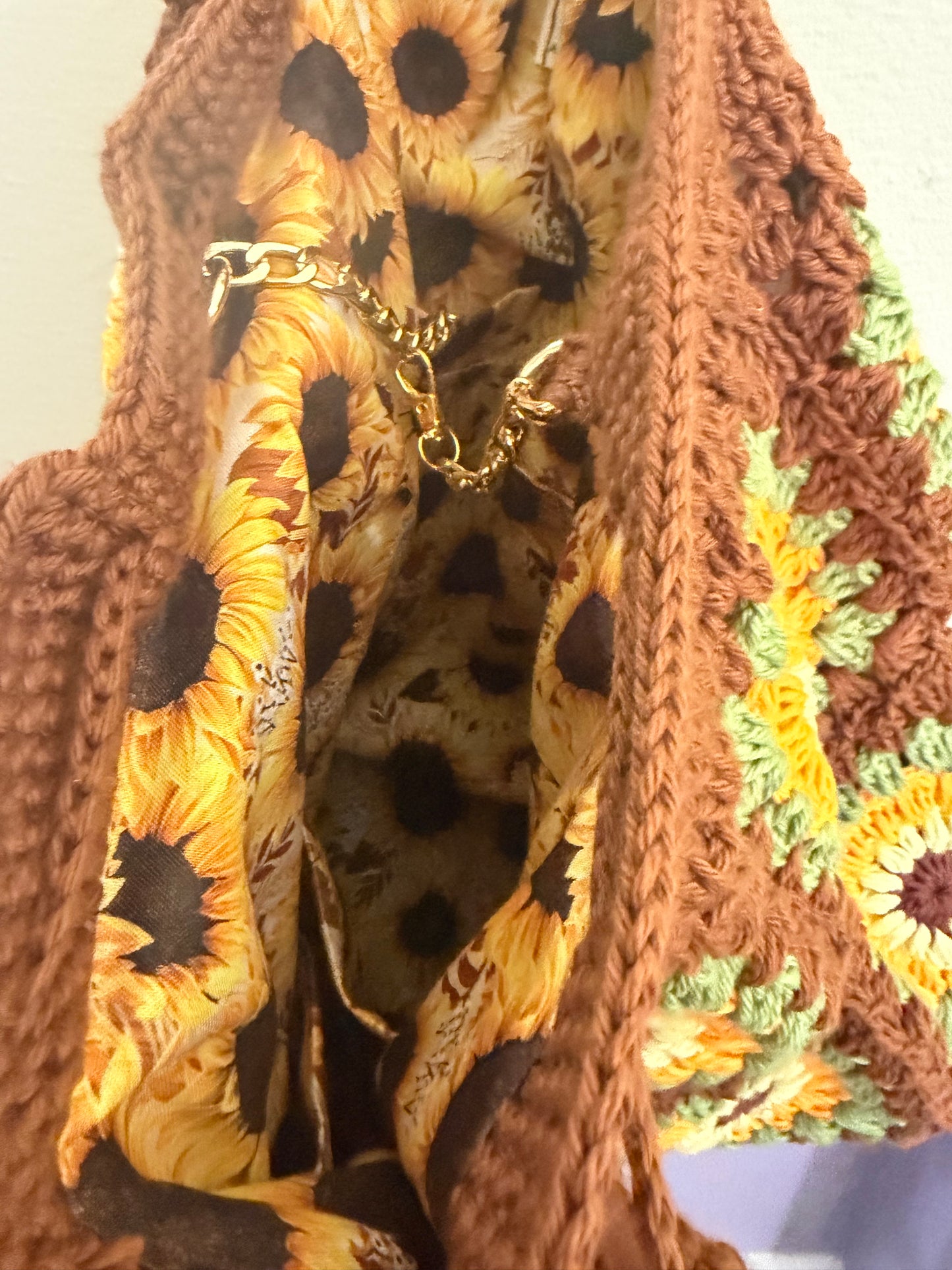 Handmade Crochet Sunflower Brown - Big Shoulder Bag – Spacious & Stylish