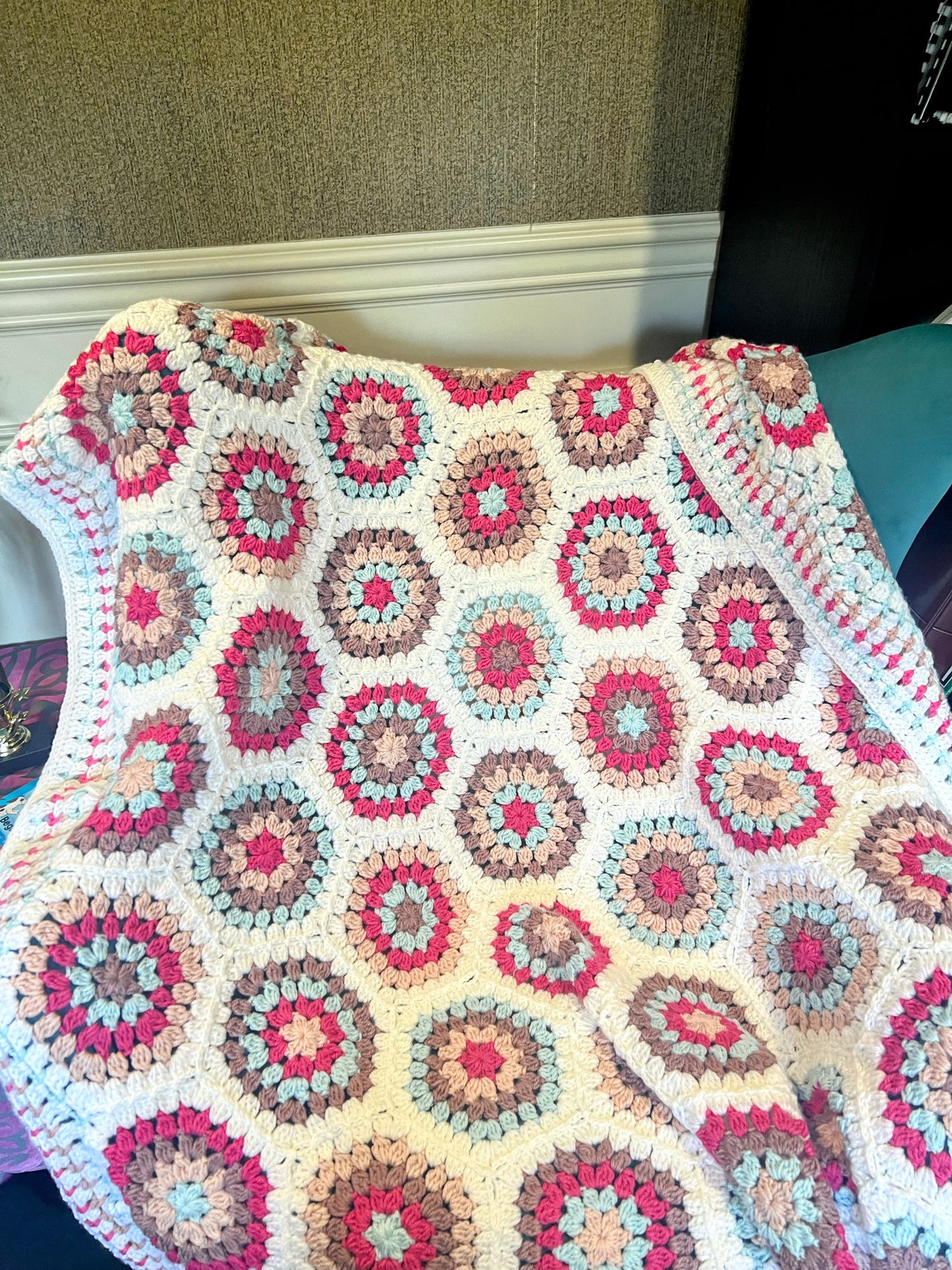 Soft Pink & Blue & Btown Flowers Baby Blanket – Handmade Cozy Comfort