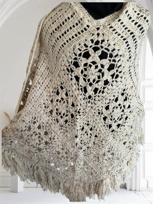 Striped Wool Crochet Rectangle Shawl – Handmade Cozy Winter Wrap