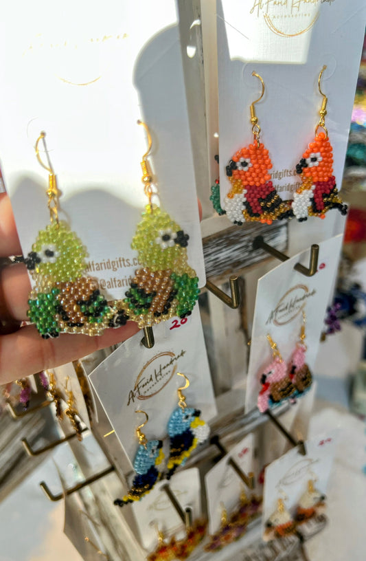 Handmade Beaded Bird Earrings – Available in Various Colors
