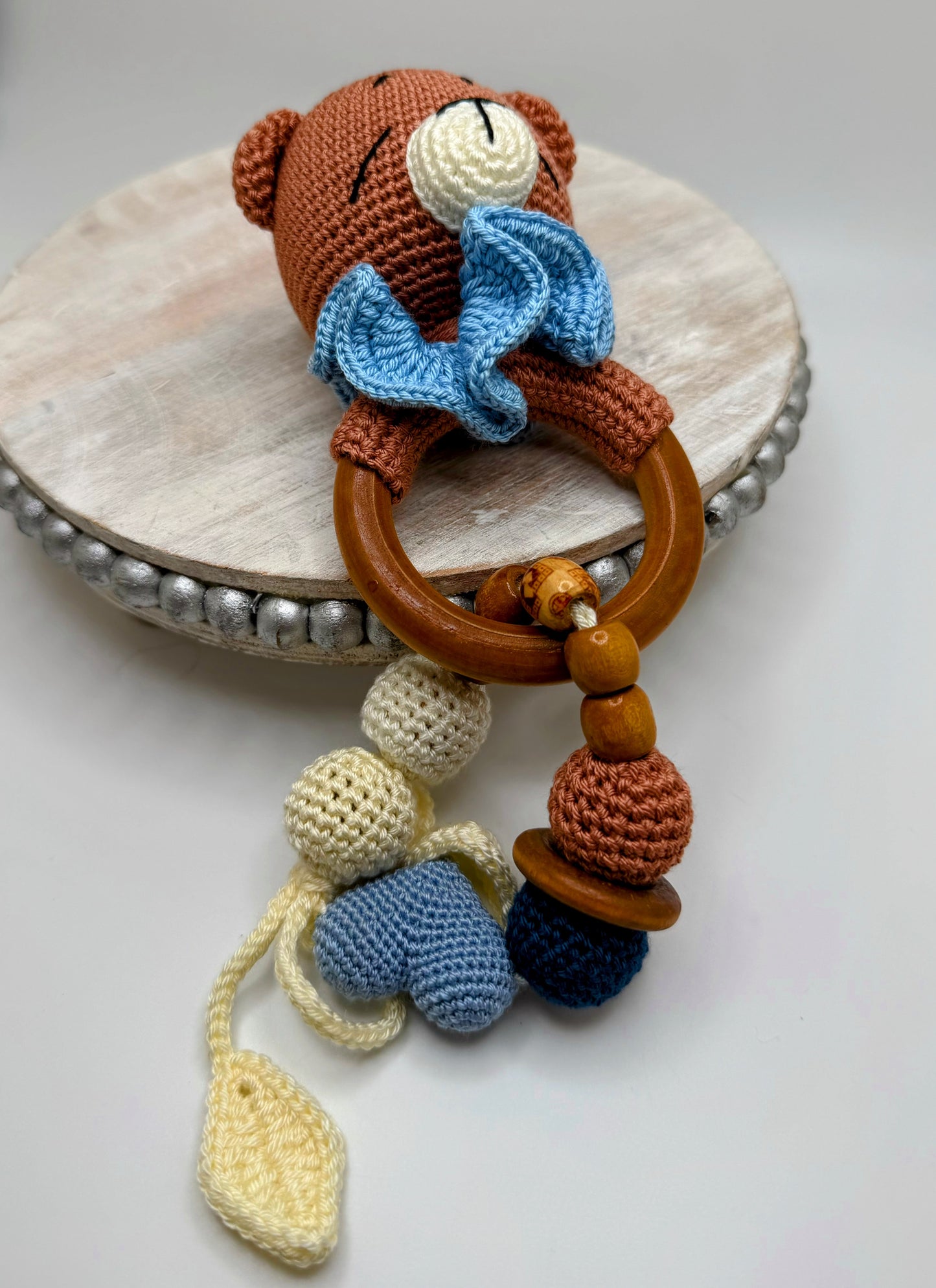 Crochet Amigurumi Rattle Toys with Wood handles– Soft Montessori Rattle Toy for babies
