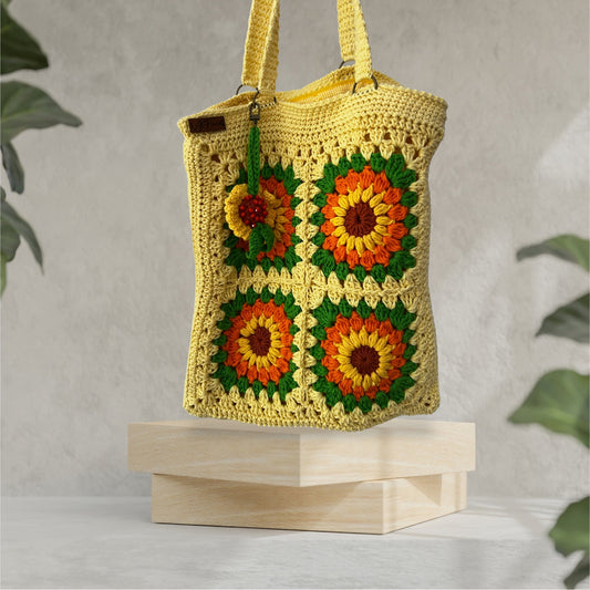 Handmade Crochet Sunflower Big Shoulder Bag – Spacious & Stylish