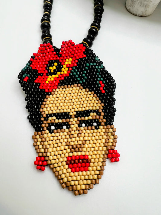 Frida Kahlo Beaded Loom Pendant Necklace