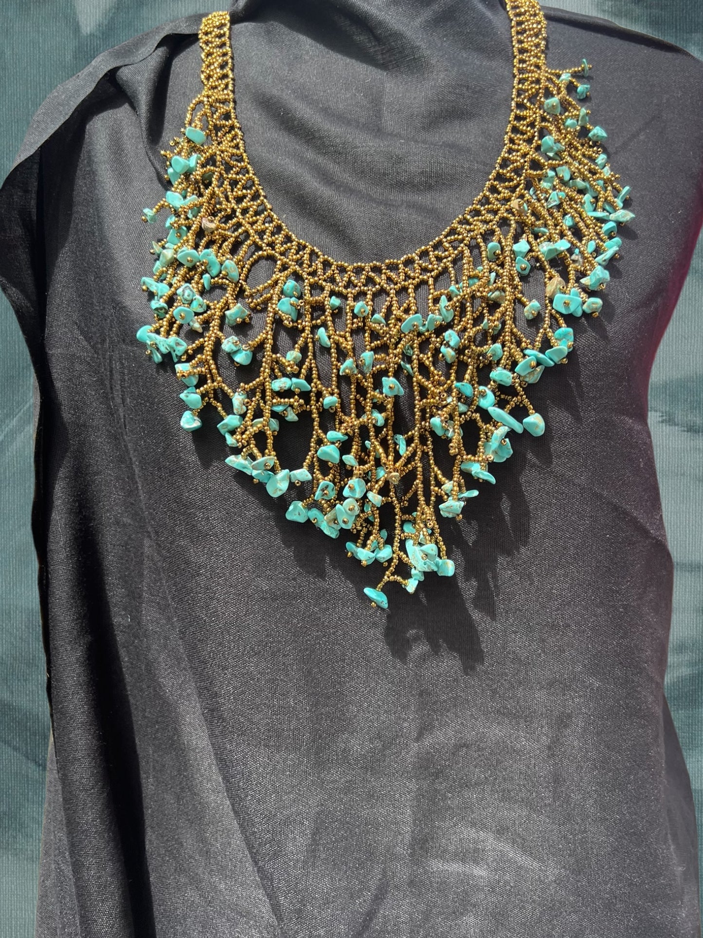 Brown Dangling With Teal Natural Stones Beaded Necklace