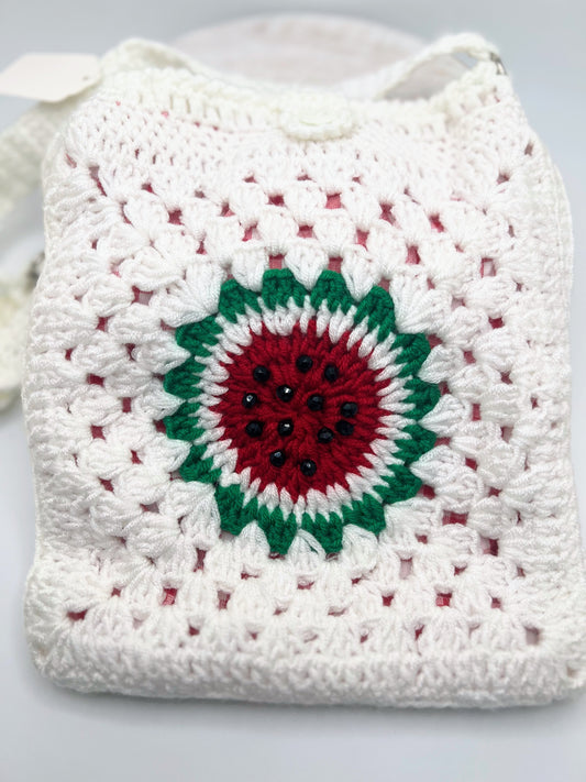 Handmade Crochet Square Bag with Watermelon Slice – Perfect for Girls & Teens