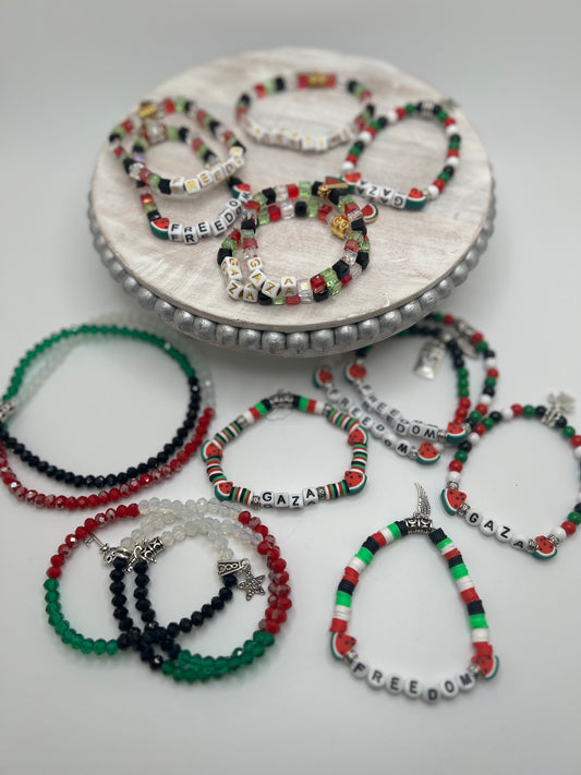 Handmade Palestine Gaza Beads Elastic Bracelet β Cultural Stretch Jewelry