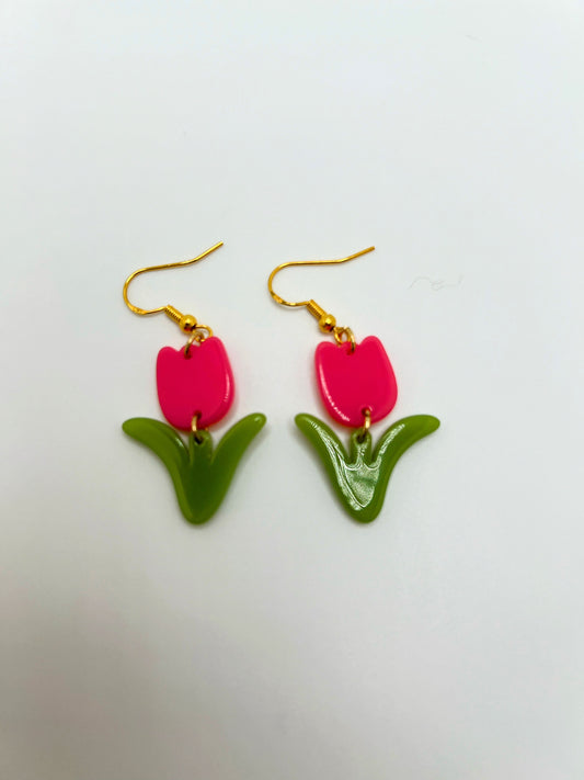 Resin Pink Flower Earrings