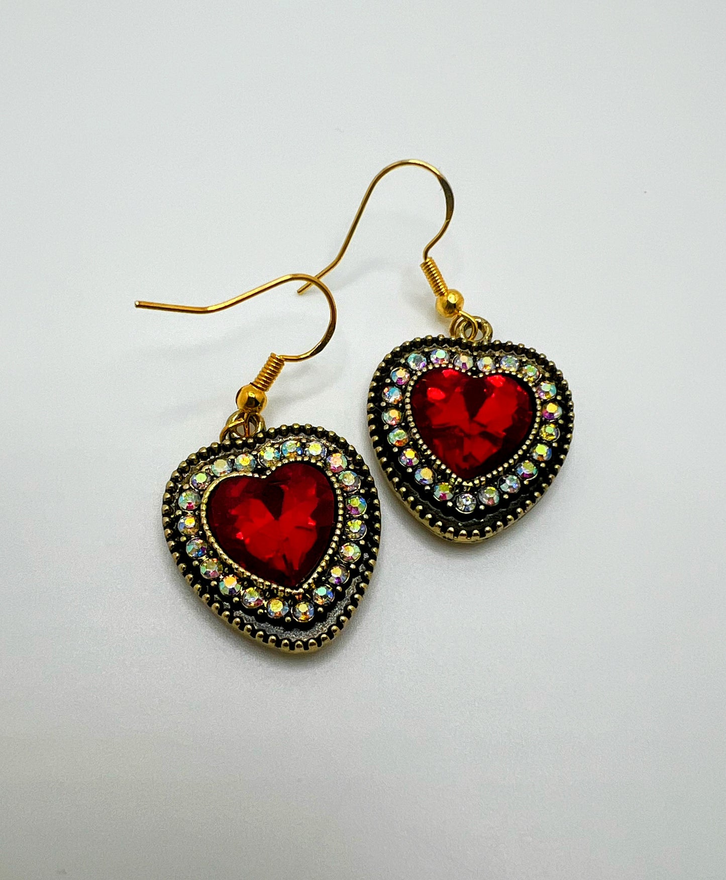 Gold Red sparkling Heart Earrings