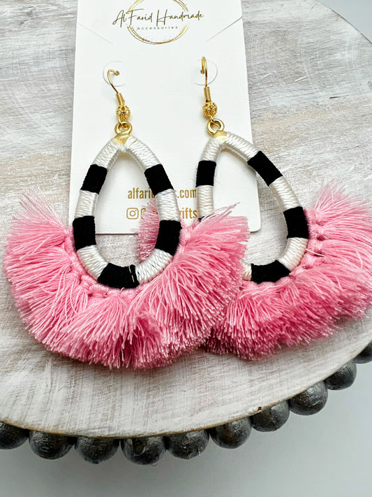 Black white with Rose Ends Earrings