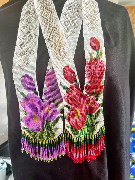 Red & Teal Beaded Flower Necklace – Two Floral Design Options