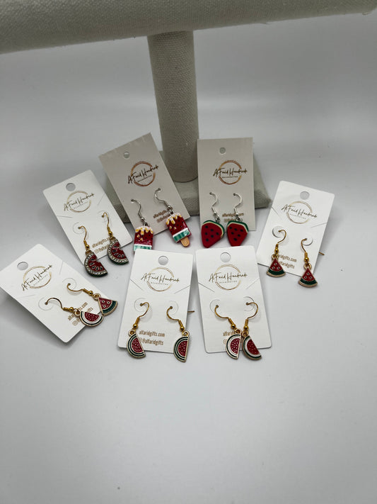Handmade Watermelon Slice Beaded Earrings – Fun Summer Fruit Jewelry