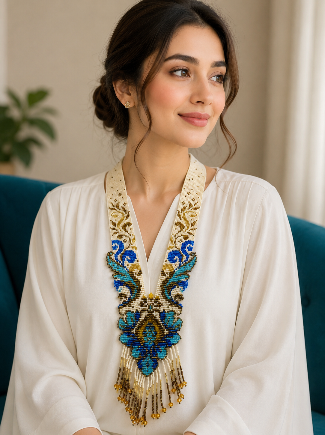 Peacock Body Style Loom‑Beaded Statement Necklace - 3 different colors