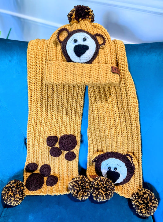 Crochet Bear Hat & Scarf For Kids