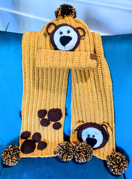 Crochet Monkey Hat & Scarf Set for Kids – Adorably Playful Winter Accessory
