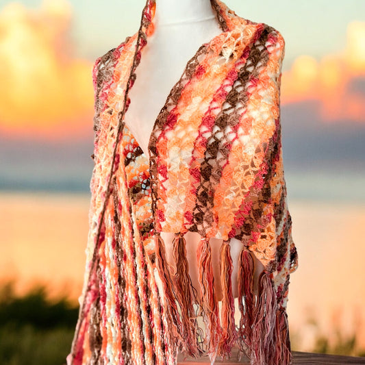 Wool Rectangular Fall Shawl (Brown/ orange)