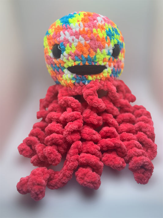 Stuffed Multicolored Pink Jellyfish - Crochet Knitted Amigurumi Toy