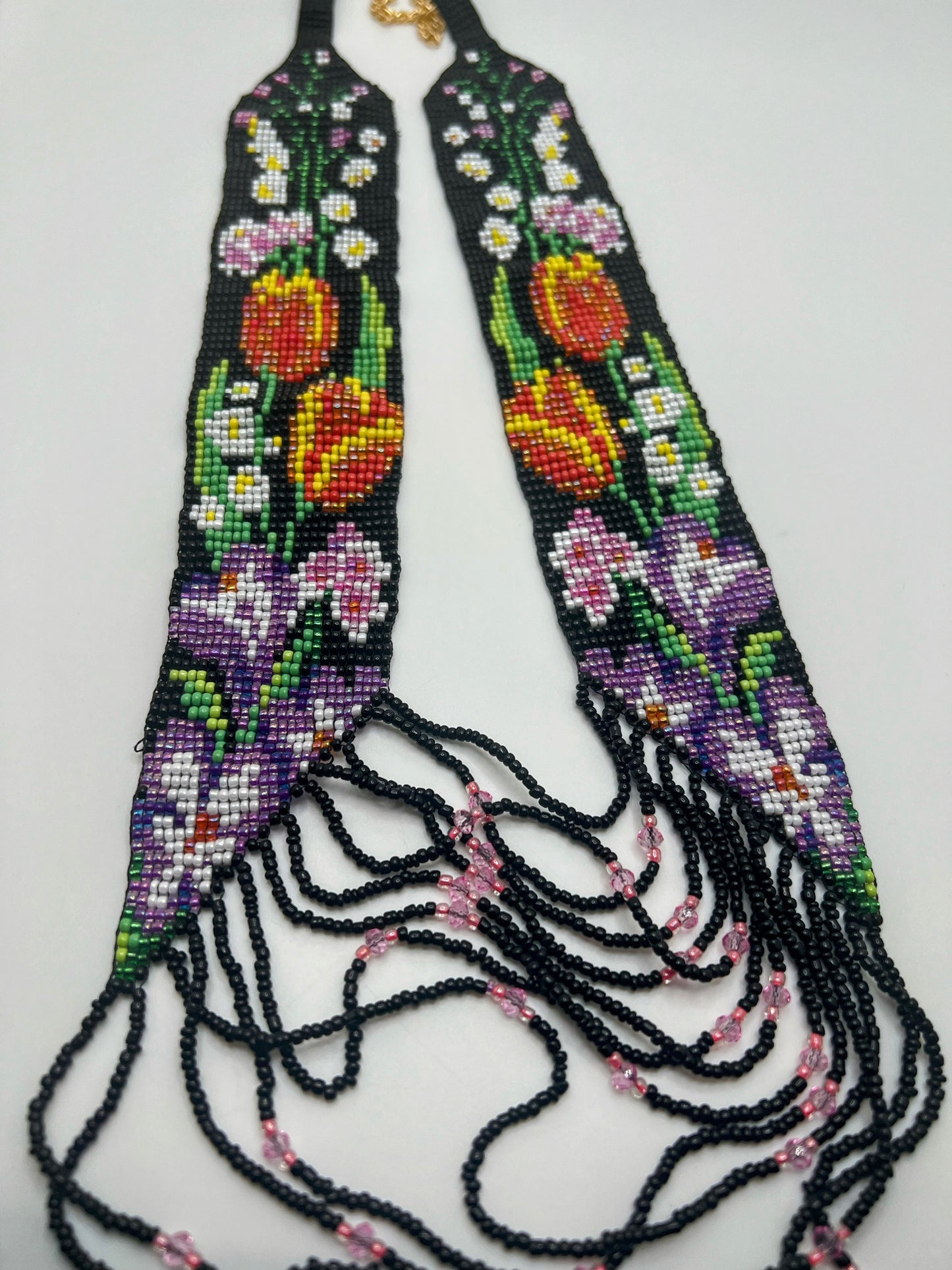Orange Tulips Floral Loom‑Beaded Necklace – Handwoven Glass Seed‑Bead Statement Piece