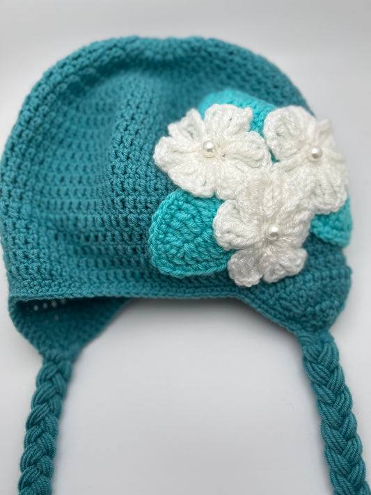 Crochet Blue Flowers Hat For Kids