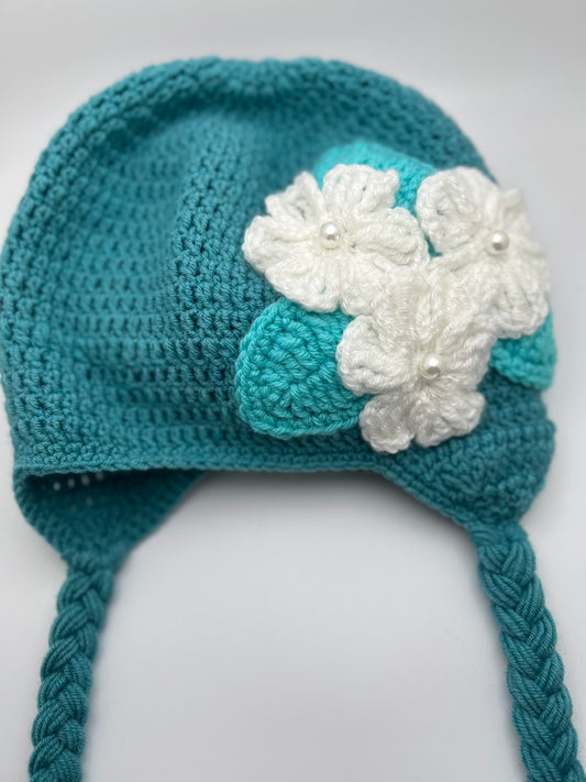 Handmade Crochet Blue Flowers Hat for Kids – Cute & Cozy