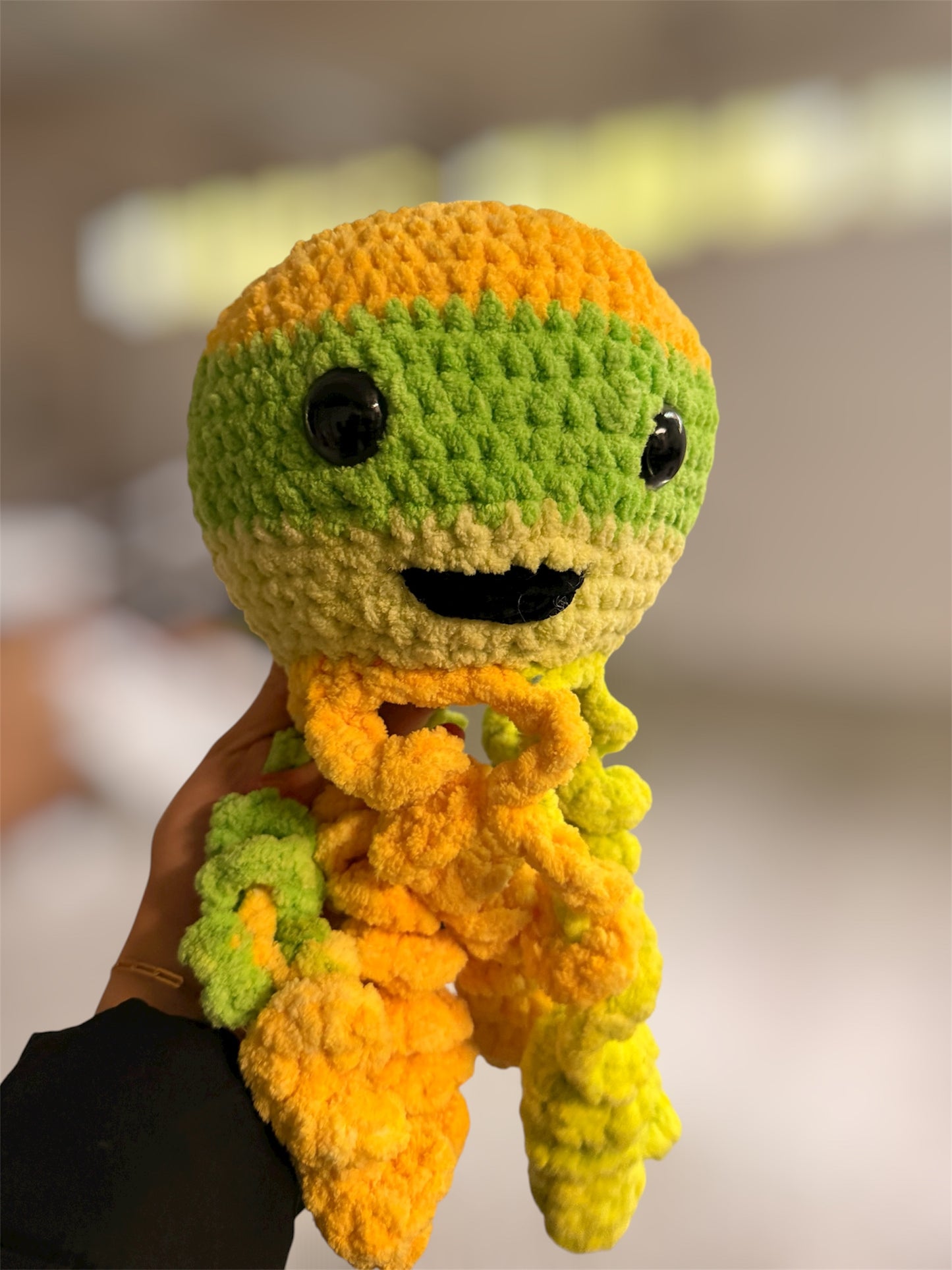 Stuffed Multicolored Yellow Jellyfish - Crochet Knitted Amigurumi Toy