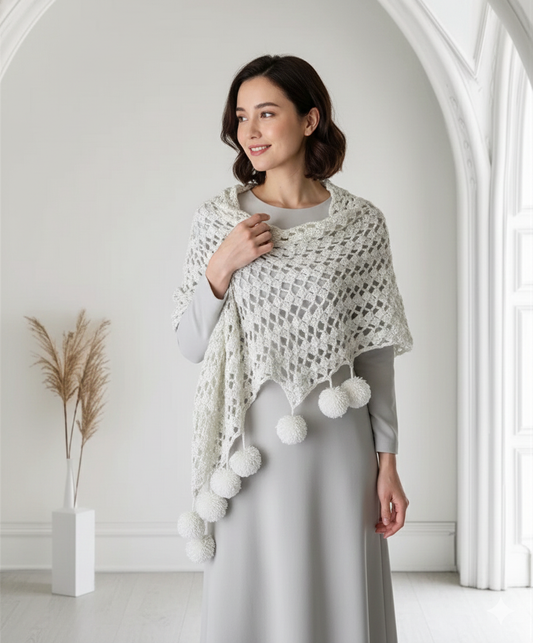 Elegant White Wool Rectangle Shawl – Soft & Cozy Winter Wrap
