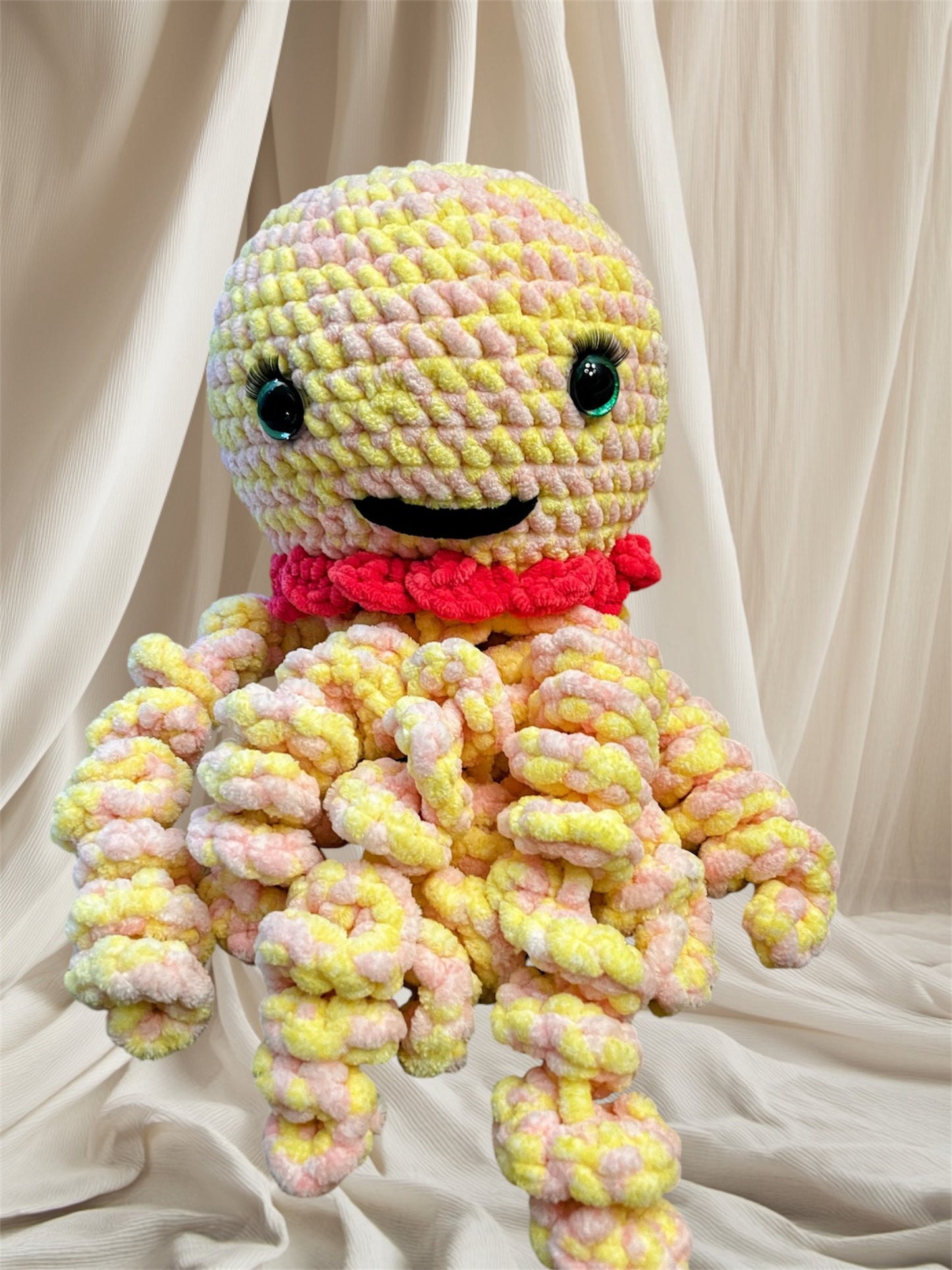 Stuffed Yellow Pink Jellyfish - Crochet Knitted Amigurumi Toy